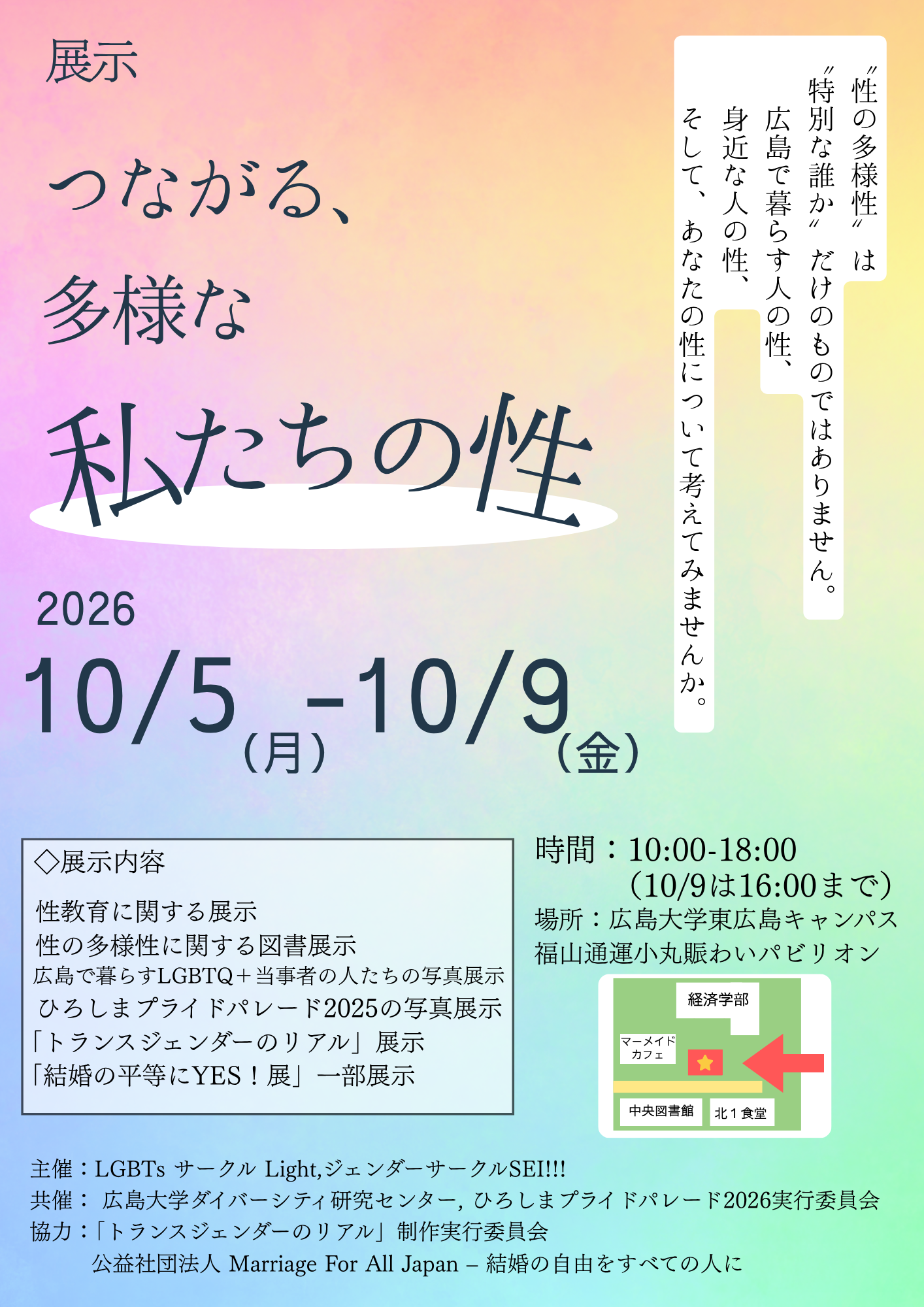 展示『つながる、多様な私たちの性』を開催します！【広島LGBTsサークルLight，ジェンダーサークルSEI!!!】